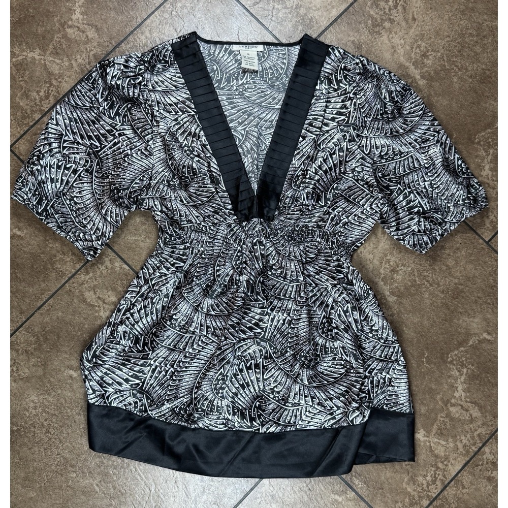 Vertigo Paris Satin Tunic Top Babydoll Smocked Whimsigoth Pleated Womens XL Y2K
